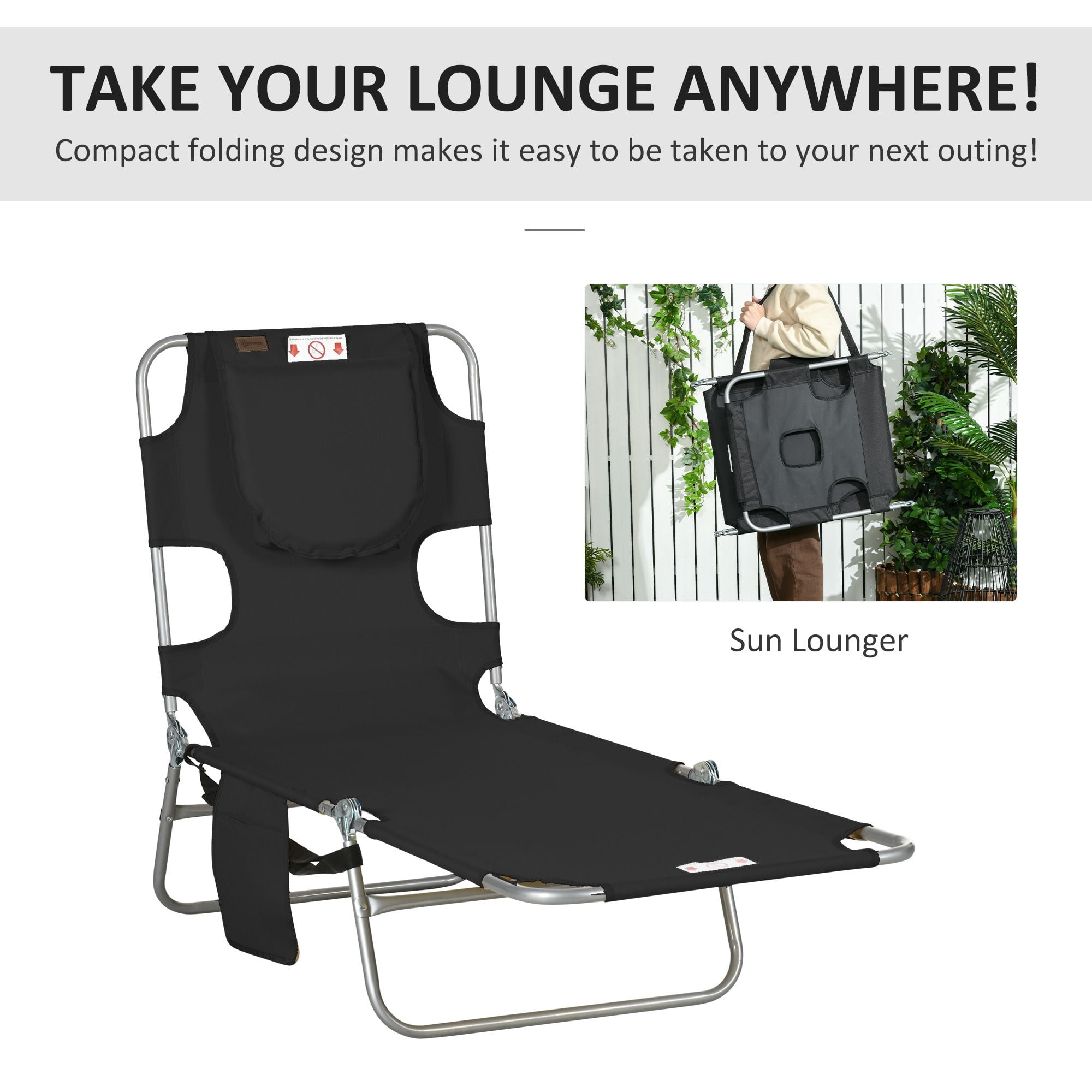5-Position Reclining Face-Down Tanning Lounge Chair, Tri-Fold Beach Chaise Lounge with Face Hole, Side Storage Pocket, Powder Coated Steel Frame Holds 264 LBS for Patio Pool Outdoor Sunbathing