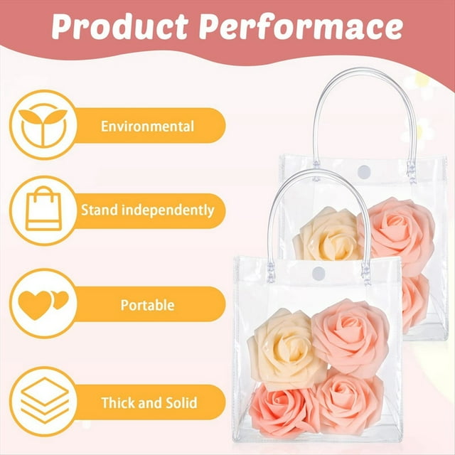 20 Bolsas de Regalo Transparentes con Asa para Regalo de Boda, Bolsas Reutilizables para Regalo de Dulces, Bolsas de Regalo para Fiesta de Navidad, 15 X 20 X 7 cm