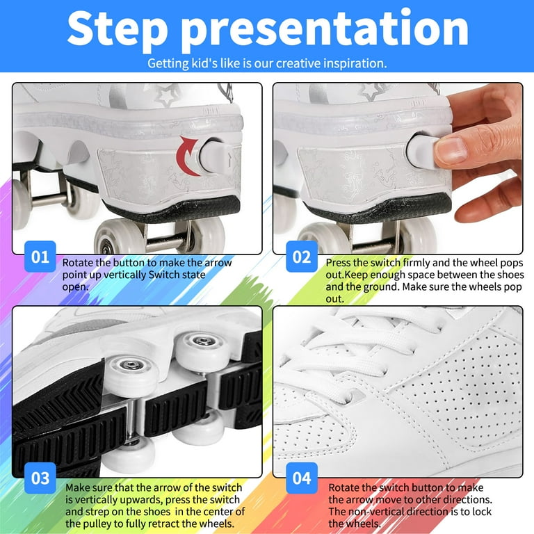 Roller Skate Shoes for Women,Double Row Deform Wheel Roller Skates