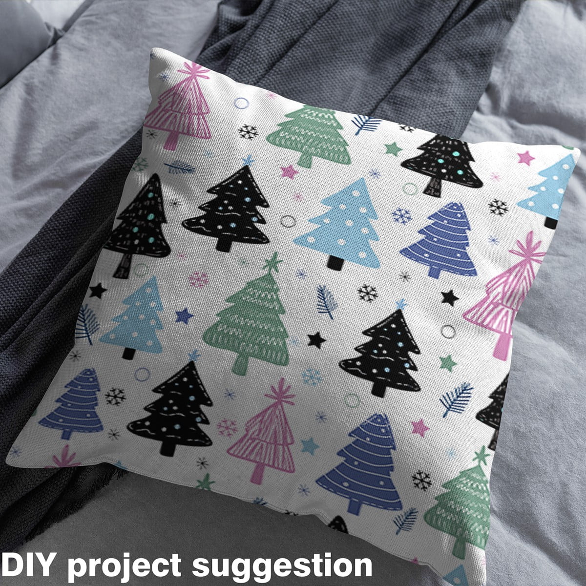 Homewish Merry Christmas Fabric by the Yard 3 Yard,Abstract Xmas Tree Sewing Fabric,Blue Black White Room Decor Fabric by the Yard For Boys Kids,Ultra Soft Home Decor