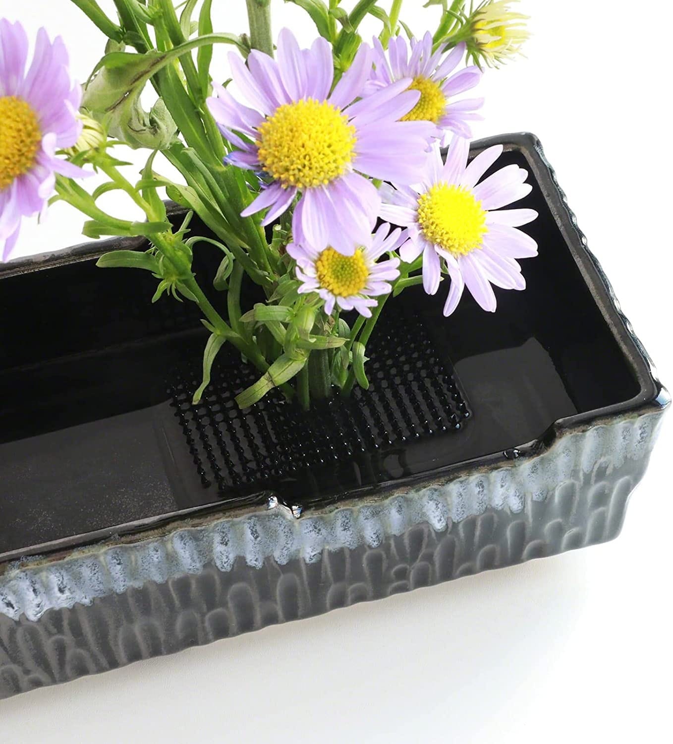 Wazakura Japanese Ikebana Kenzan Rectangular Square 3.2" Black Made in Japan