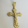 thumbnail image 4 of 14k Yellow Gold Plated Cross Charm Pendant Nugget Jesus Crucifix Men Women Pure 925 Sterling Silver No Stone, 4 of 5