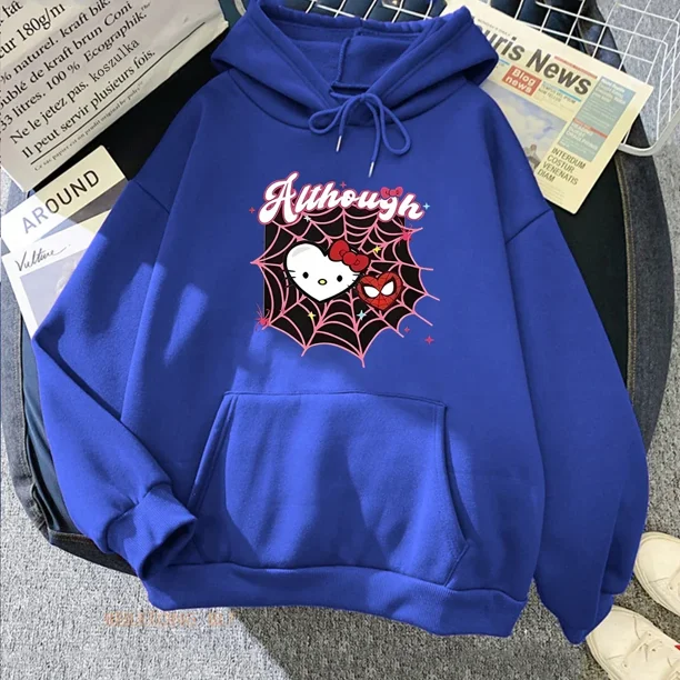 Sudadera con capucha Sanrio 2024 de moda Kawaii Spider Hello Kitty Anime Dark Men Women Black Y2K Estética Tops Chaqueta casual de invierno Tops