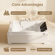 73 x 48 Whirlpool Bathtub for 2-Person with 8 Hydro Massage Jets & Chromatherapy LED Lights, 1HP UL Certified Pump, 3-Sided Apron Acrylic Soaking Tub, Left Drain, 110 Gallons, White