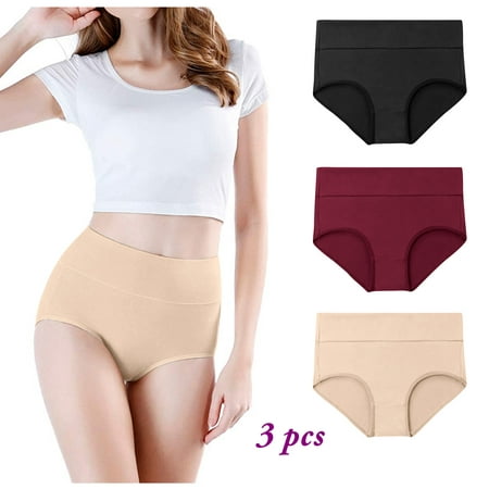 

MRULIC intimates for women Briefs Soft Cotton Underwear Women s Panties Waisted High Stretch Full 3P Coverage Multicolor + M