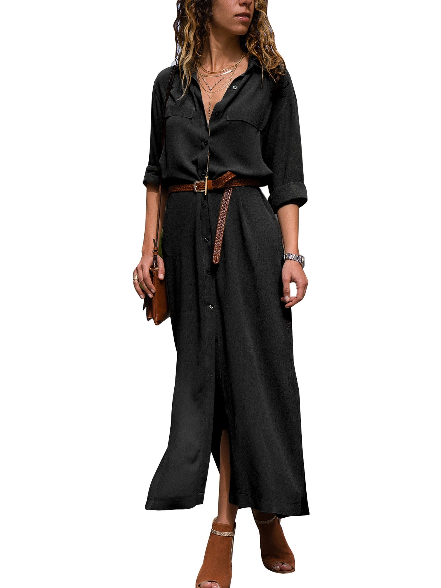 Women Turn-Down Neck Long Sleeve Boho 