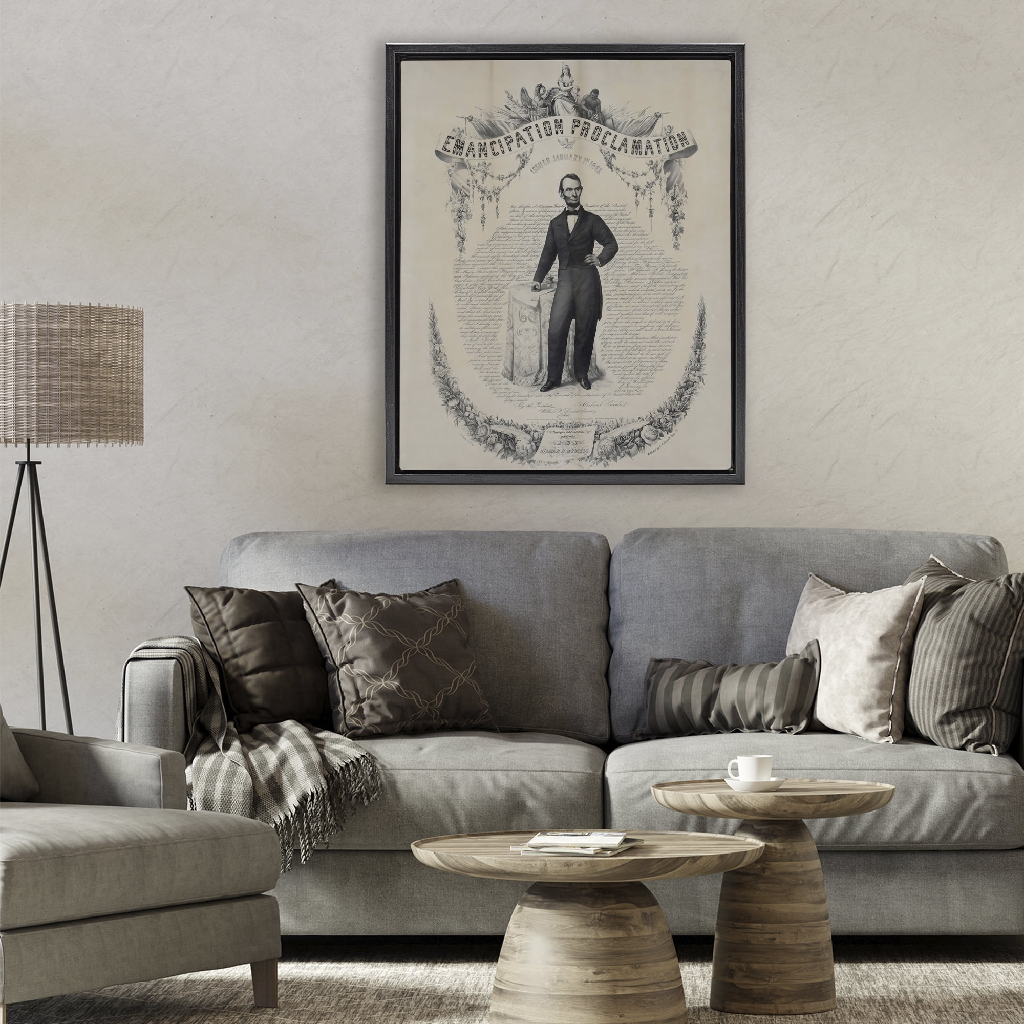 Stupell Industries Lincoln with Emancipation Proclamation Black Framed Floater Canvas Wall Art, design by Arlington Prints