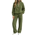 thumbnail image 2 of Teuyenhk Womens Two Piece Sweat Sets Cozy Fleece Lined Sweatsuits Quarter Zip High Neck Pullover with Sweatpants Fashion Athleisure Tracksuit, 2 of 7
