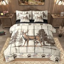 Homewish Animal Deer 7-Piece Bedding Comforter Set for Female Men Teens,Brown Wheat King Bedding Sets,Jungle Wildlife Ultra Soft Bed Sheets,Retro Vintage Room Decor,Reversible
