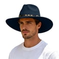 thumbnail image 5 of Timeless Fedora Hat For Everyday Leisure – Wide Brim Jazz Style With Ethnic Design Flat Unisex Fashion Headwear Cowboy Hat, Navy, 5 of 5
