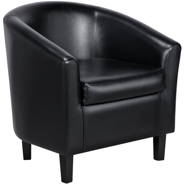 Alden Design Barrel Accent Chair Black, Barrel Leather Chair
