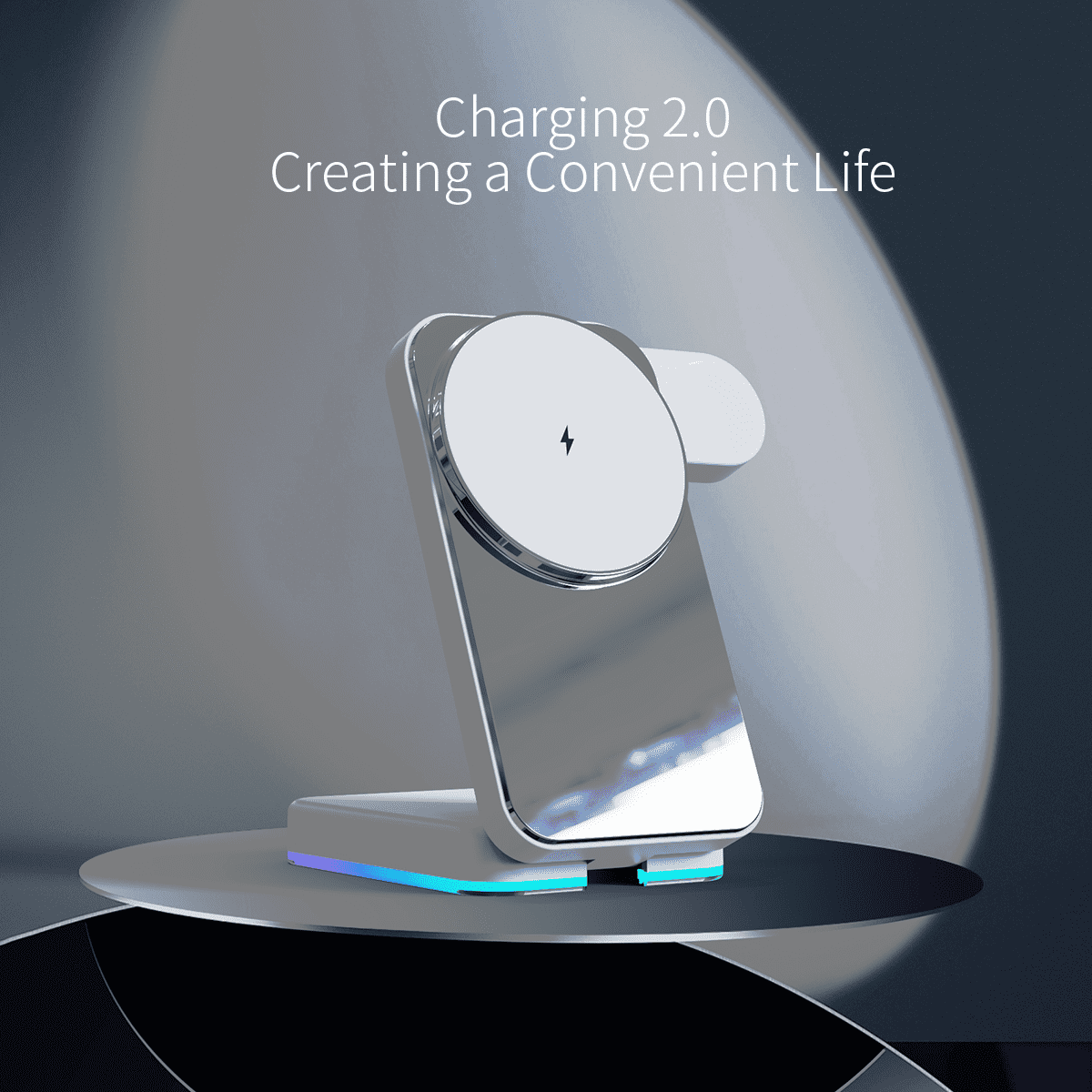 3-in-1 Magnetic Wireless Charging Station for Phone/Earbuds/Watch, 15W Fast Charger, Foldable Stand with RGB Light, Compatible with iPhone 12–17 Series, Includes 1m USB‑C Cable (No Adapter)