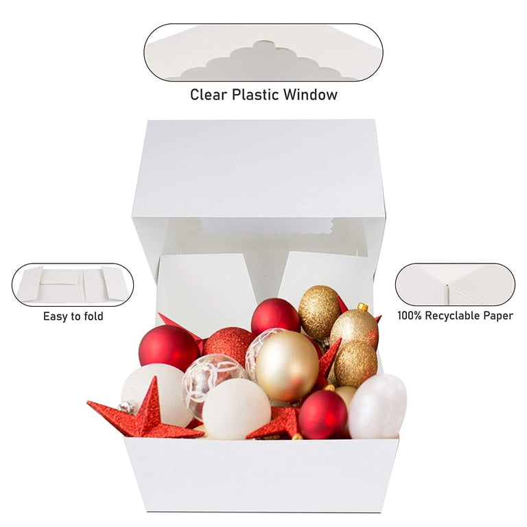 O’Crème Cake Boxes – 8x8x5 Inch White Bakery Boxes, Kraft Pastry Containers With Window, Pack Of 25, Eco-Friendly & Food Safe