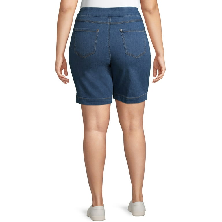 Terra & Sky Women's Plus Size Stretch Pull On Denim Capris