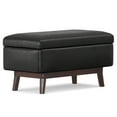 thumbnail image 5 of Owen 36 inch Wide Mid-Century Modern Small Rectangular Storage Ottoman in Distressed Black Vegan Leather, 5 of 14