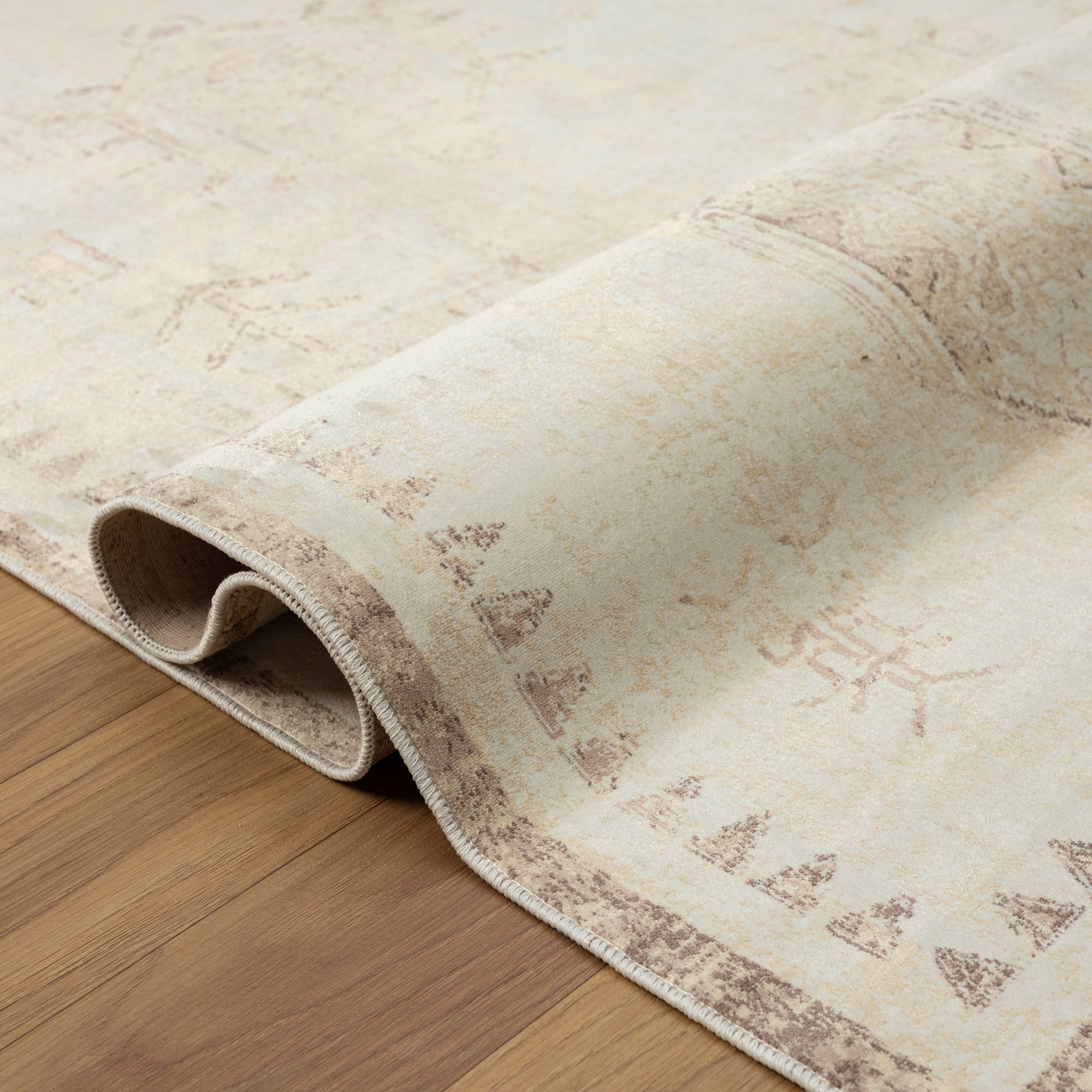 LR Home Brooke 2'8" x 3'10" Beige/Ivory Tribal Waterproof Non-Slip Machine Washable Indoor Area Rug
