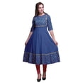 thumbnail image 1 of Bimba Robe Anarkali Bleue à Feuilles Florales et Tulipes Longue Tenue Ethnique Indienne pour Femmes Maxi Kurta Kurti Ethnique Moyen, 1 of 5