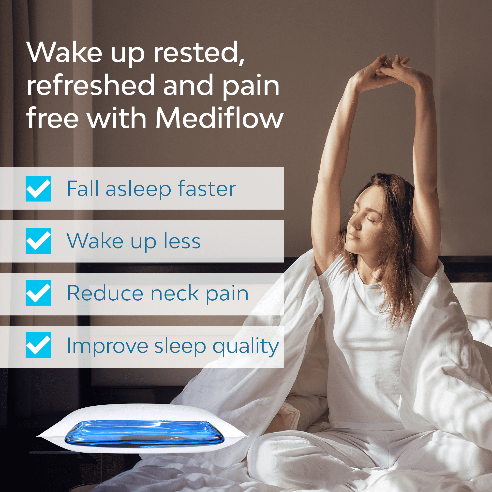 Mediflow Fiber Water Pillow: Adjustable Pillow for Neck Pain Relief, Pillow for Side, Back, and Stomach Sleepers, The Original Inventor of The Water Pillow, Clinically Proven Bed Pillow (Single Pack)