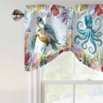 thumbnail image 4 of Blue Coastal Tie Up Valance Curtains for Windows, Kitchen Curtains Window Treatments, Summer Beach Sea Turtle Octopus Jellyfish Seahorse Short Window Shades Valances for Bedroom Bathroom Cafe 54"x18", 4 of 8