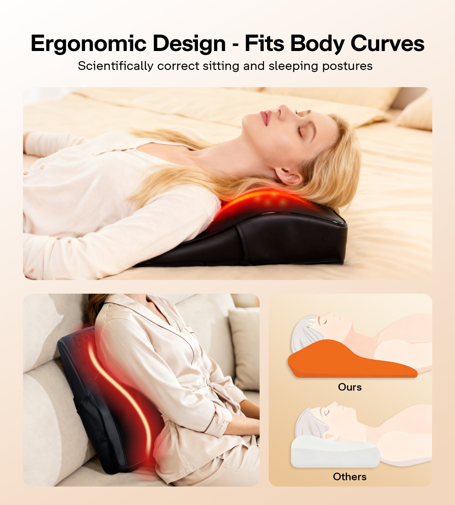 ALLJOY Lumbar Support Massager Pillow with Heat, Back Massager for Pain Relief, Neck Massger, 3 Heating Levels & 4 Mode & 3 Intensities, Christmas&Birthday Gifts for Women Men