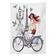 thumbnail image 3 of Ambesonne Paris Tablecloth Rectangular Table Cover, Woman on Bike Eiffel, 60"x90", Grey Red Peach, 3 of 4