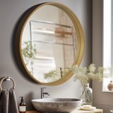 Magnifique Wall Bath Round Mirror, 32" Natural Wood Frame, Handcrafted ...