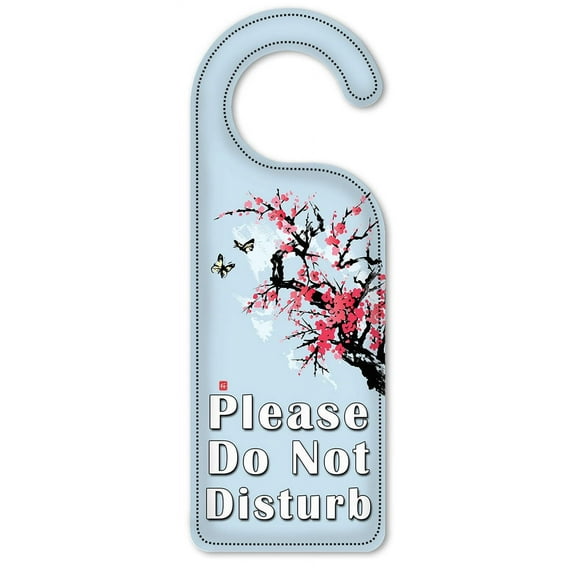 Do Not Disturb Door Knob Hanger Sign - Pink Cherry Blossoms and Butterflies