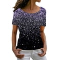 thumbnail image 1 of Prolriy Hauts d'Été pour Femmes 2025 T-Shirt Décontracté à Manches Courtes Col Rond Imprimé Cristal Brillant Printemps pour Femmes Violet m, 1 of 4