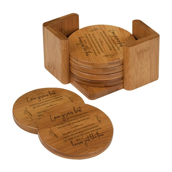 Modern Inspirational 6pc Bamboo Coaster Set 4.5x4.5 Grandma & Papa's House