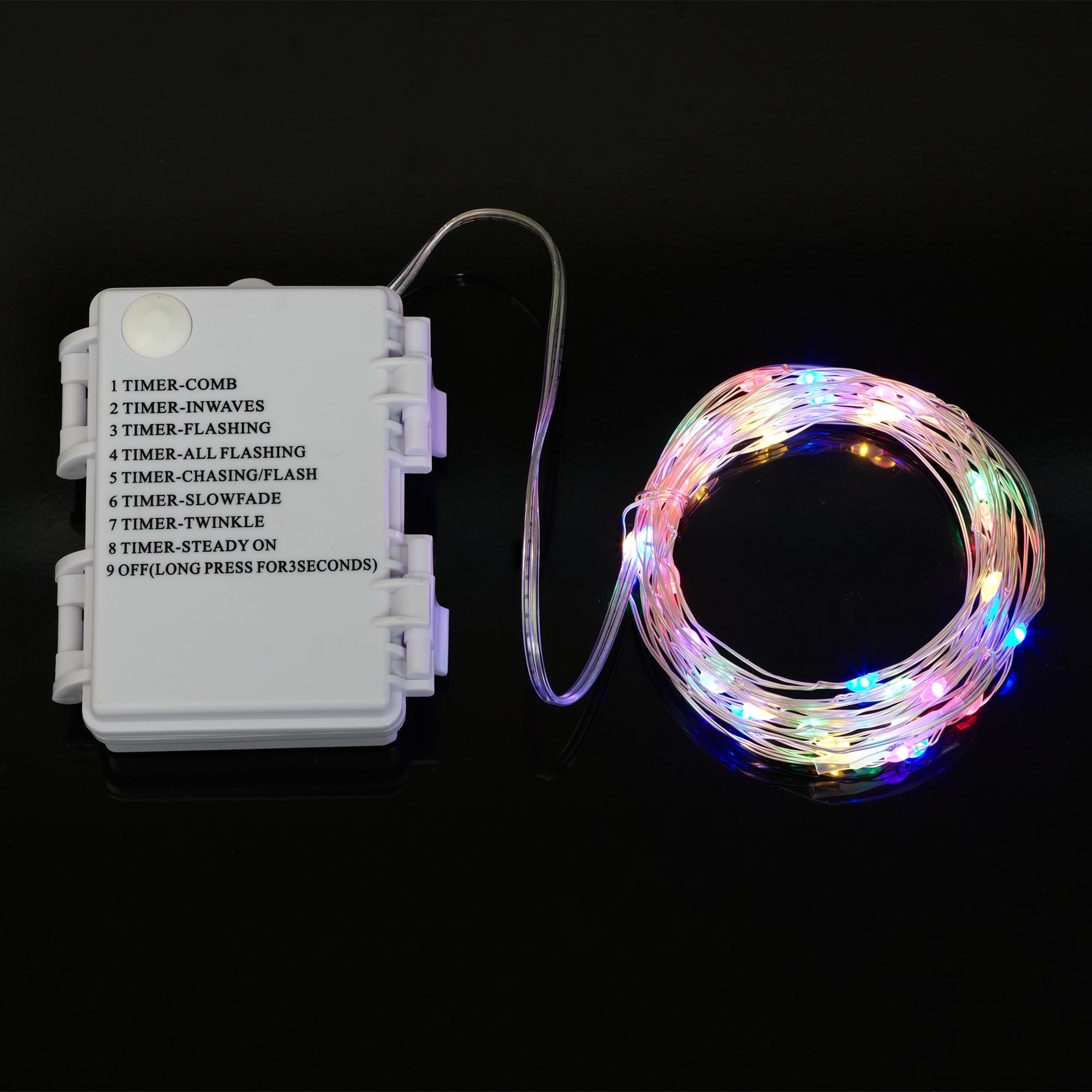 50 LED Battery Operated Lights Pure White on White Wire