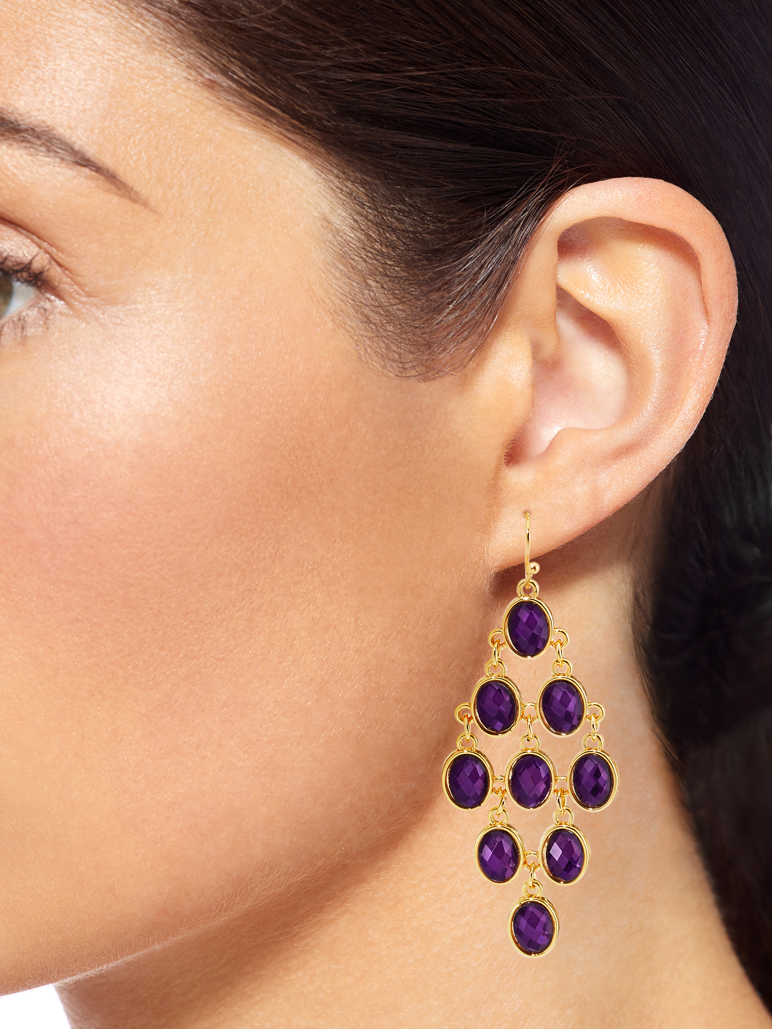 Scoop Womens Brass Yellow Gold-Plated Purple Stone Chandelier Dangle Earrings - image 2 of 3