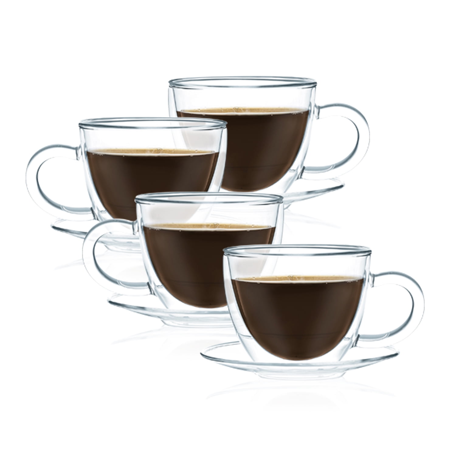 Double Wall Glass Tea Cup JavaFly Double Wall Glass Cup With Saucer, Set of 4, Flowering Tea Cup