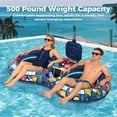 thumbnail image 3 of Pool Floats Adult, 2 Person River Tubes Inflatable 5-in-1 Heavy Duty River Raft with Backrests, Built-in Cooler, 2 Cup Holders, Floating Lounge Floatie for Lake Swimming Pool Summer Relaxation, 3 of 8