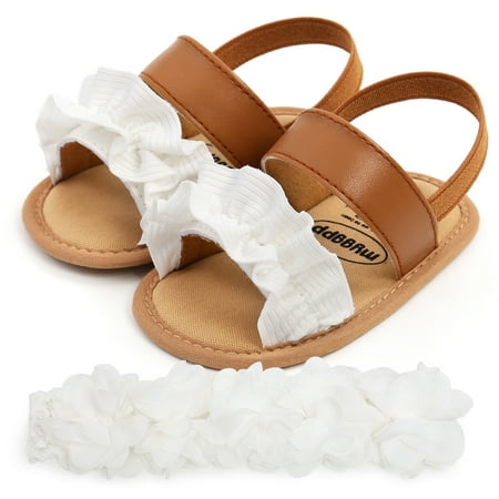 Bullpiano Summer Toddler Sandals Baby Girl PU Leather Shoes Flats+Headband  0-18M
