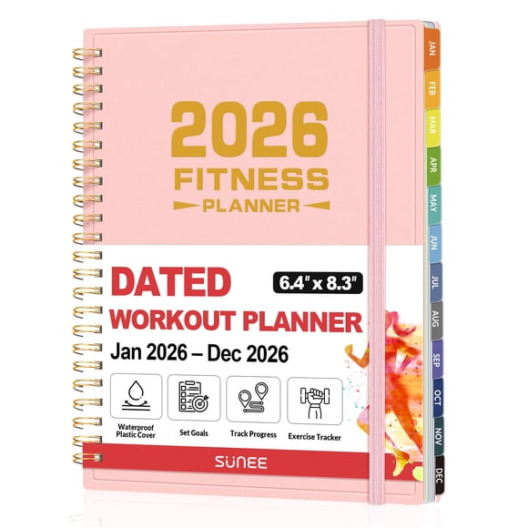 2026 Fitness Workout Journal Planner for Women & Men, from JAN 2026 - DEC 2026 Exercise Planner, 6.4" x 8.3" Fitness Tracker Journal Essentials for Goals, Tracking, Gifts with PVC Plastic Cover,Pink