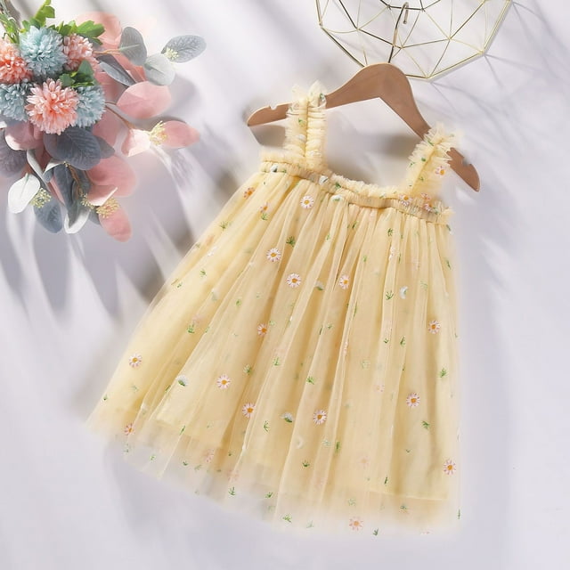 Robe Fille à Volants en Tulle, Robe Bébé, Robes d'Été pour Filles, Robe de Demoiselle d'Honneur, Vêtements d'Été pour Tout-Petites Filles 4-5 Ans