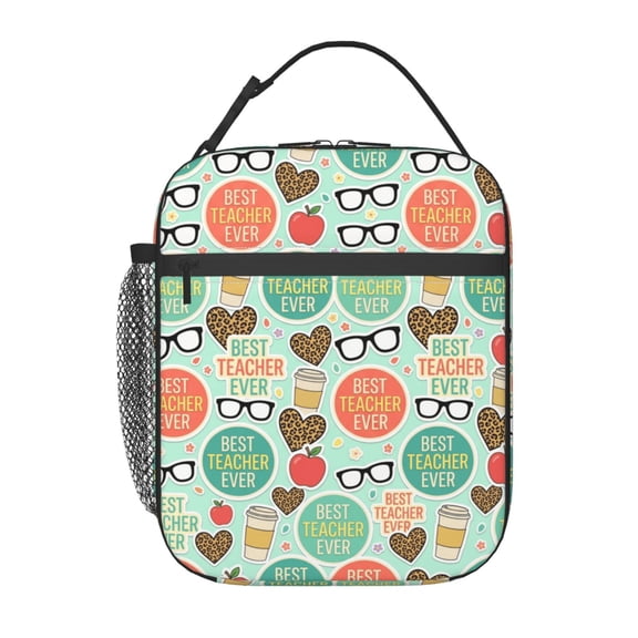 Teacher Insulated Lunch Bag Portable Handheld Best Educator Gift Reusable Cooler Handbag Front Pocket Work Office Daily Travel Food Bag Novelty