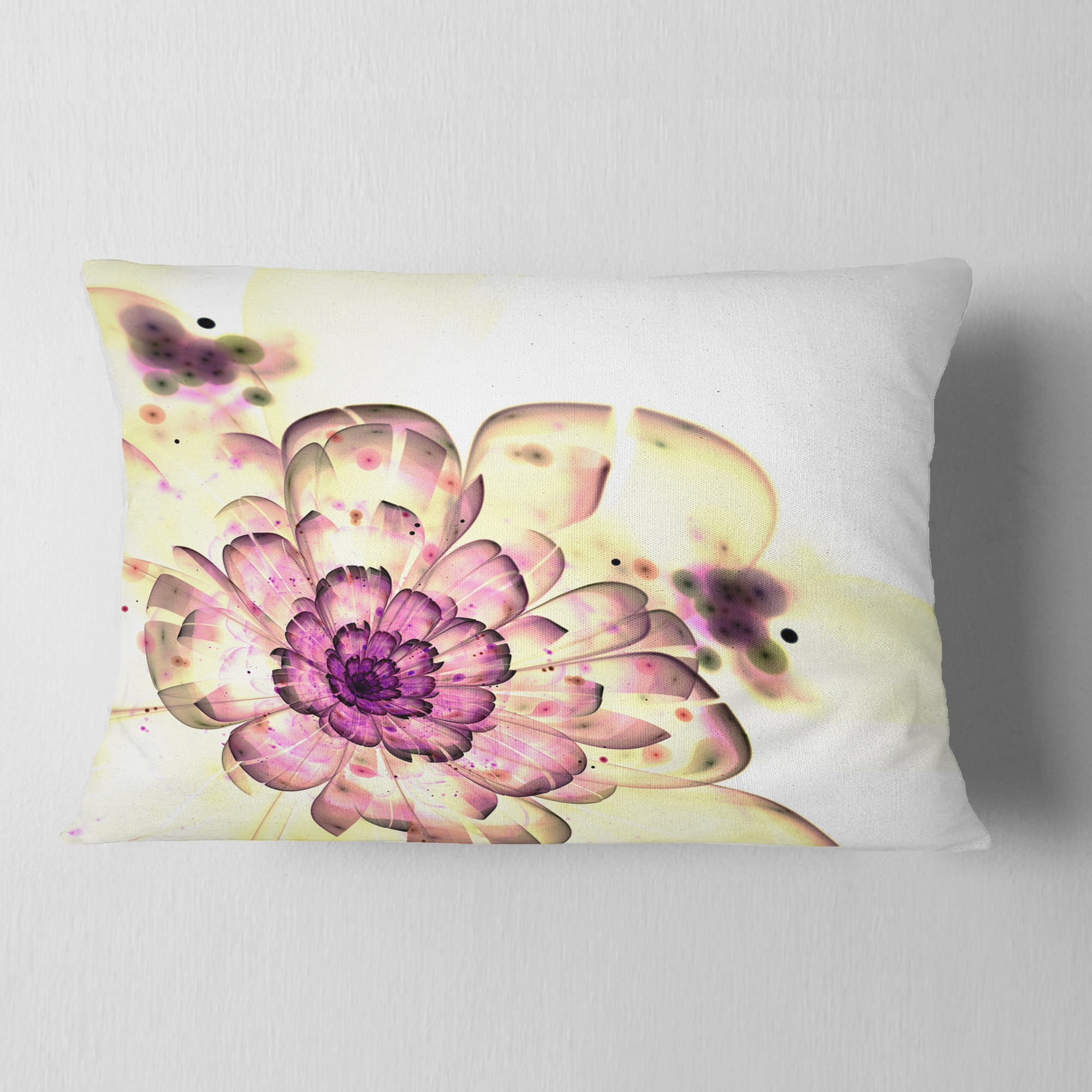Designart Dark Yellow Fractal Floral Art - Abstract Throw Pillow - 12x20