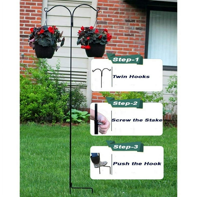 Ashman 91 Inch Adjustable Shepherds Hook with Twin Hooks 5/8 inches Thick, Super Strong, Rust Resistant Steel Hook for Hanging Plant Baskets, Bird Feeders, Lanterns, Wind Chimes and use at Weddings Ashman 91 Inch Adjustable Shepherds Hook with Twin Hooks 5/8 inches Thick, Super Strong, Rust Resistant Steel Hook for Hanging Plant Baskets, Bird Feeders, Lanterns, Wind Chimes and use at Weddings