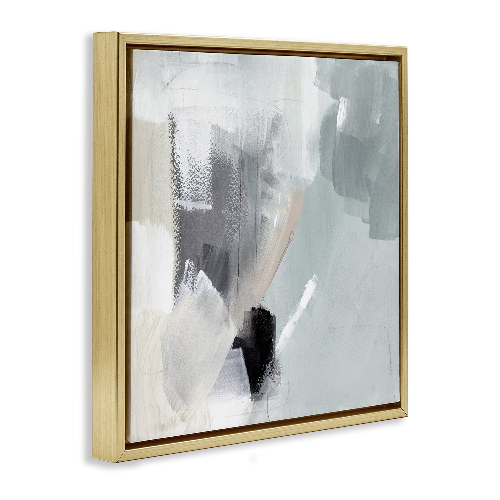 Stupell Industries Quiet In Grays Abstract Painting Gold Floater Framed Canvas Art Print Wall Art, 25 x 25