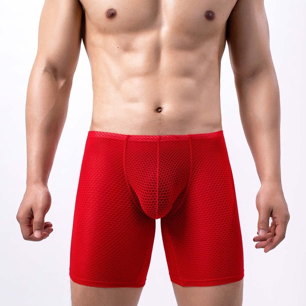 Bóxer para hombre, pantalones cortos de tres puntos, bragas transpirables sexis de malla Pompotops qyievc5117