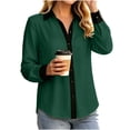 thumbnail image 3 of SEROYE Women's Button Down Shirt Color Block Long Sleeve Classic Fit Collared Blouse Dressy Casual Office Work Tops (M, Green), 3 of 6