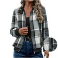 thumbnail image 3 of Jackets for Women with Pockets Windbreaker Plaid Printed Comfortable Casual Loose Long Sleeve Cardigan Zipper Hooded Jacket Casual Outerwear Gray M, 3 of 9