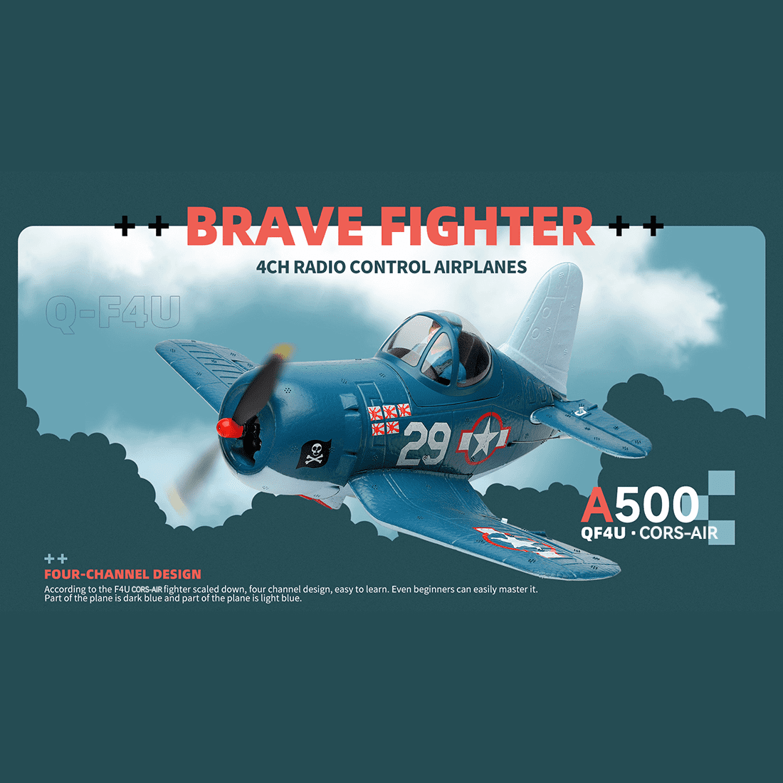 XK A500 3D/6G 2.4G 4CH RC Airplane with 350mm Wingspan and 1020 Coreless Motor EPP Fixed Wing Aircraft RTF Model for Beginner( Blue / A500 )