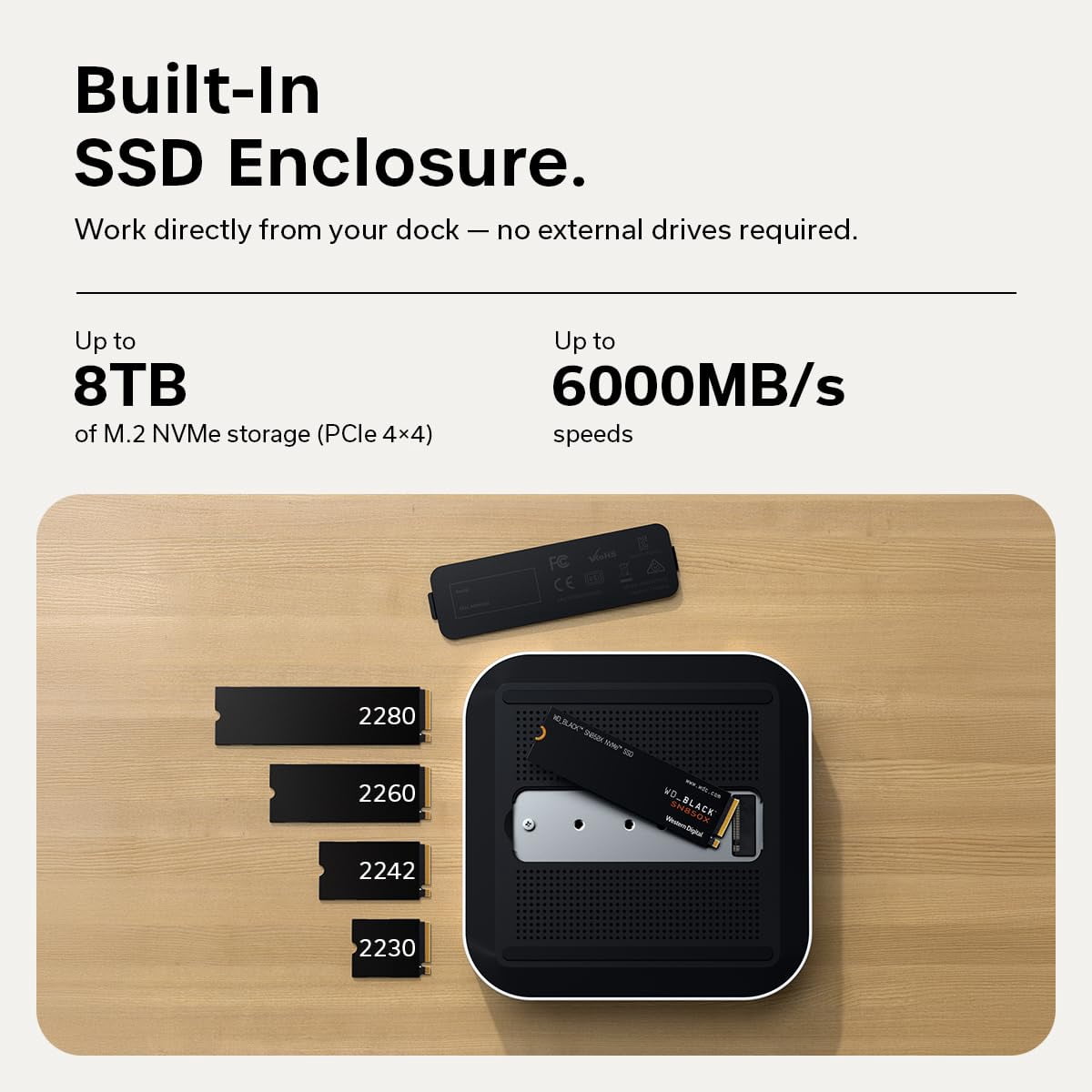 Satechi Thunderbolt 5 CubeDock Dock Station, 80Gbps/120Gbps USB4 v2 Compatible, Built-in NVMe SSD Enclosure, 140W Charging, Multi-Displays up to 8K, 2.5GbE, USB-C/A 10Gbps, Active Cooling, Silver