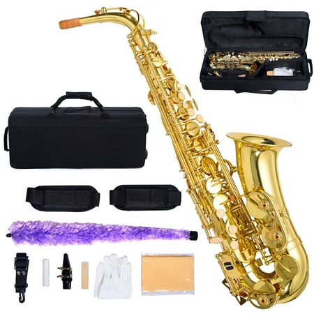 Costway Professional Eb Alto Sax Saxophone Paint Gold with Case and