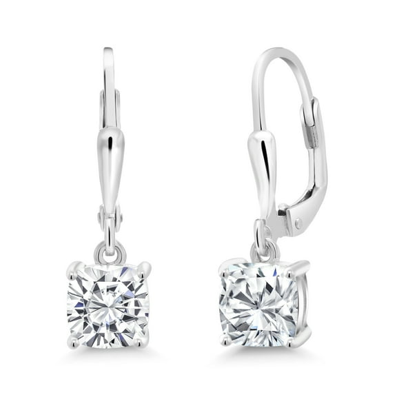 Gem Stone King 2.20 Cttw White Moissanite Drop Dangle Earrings for Women in 925 Sterling Silver | Cushion 6MM