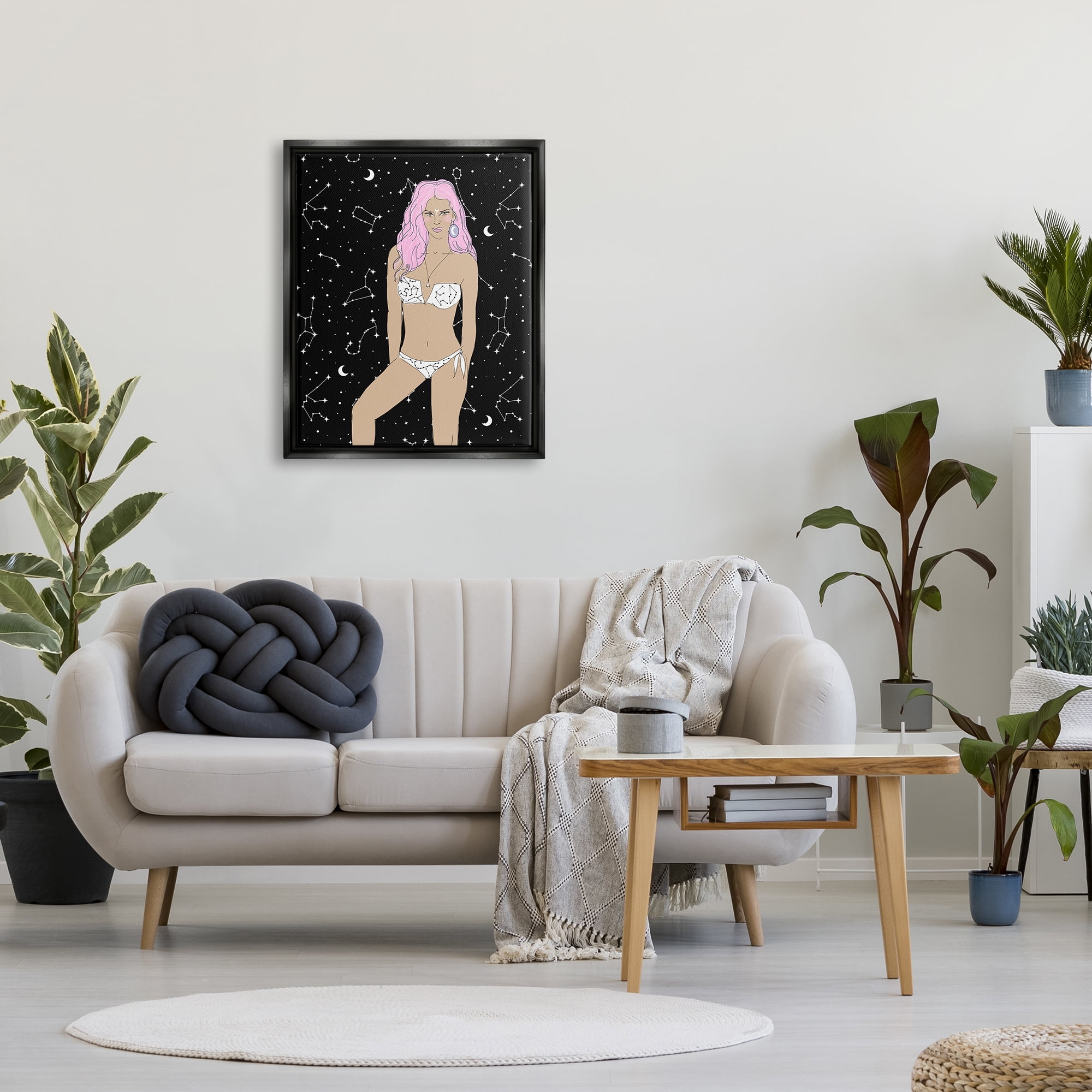 Stupell Industries Moon Girl Constellations Novelty Painting Black Floater Framed Art Print Wall Art, 25 x 31