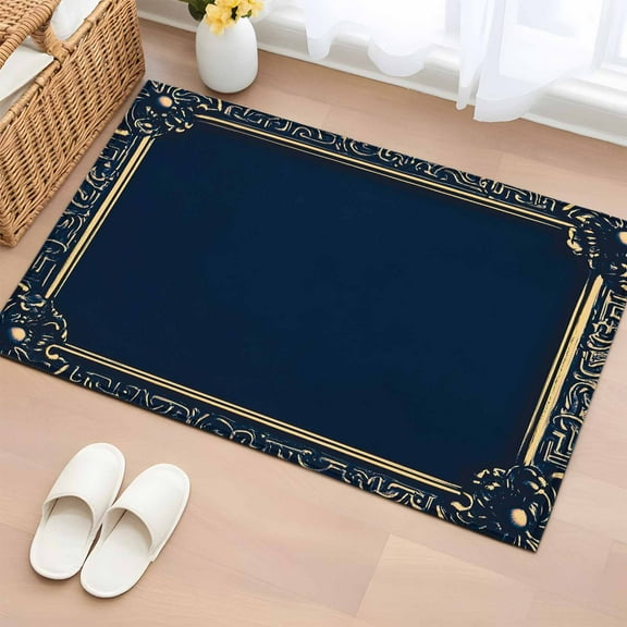 Navy Blue Geometric Bathroom Rug Washable 2x3 Entryway Rug Non Slip Farmhouse Geo Vintage Abstract Art Front Door Mat Low Pile Indoor Doormat Throw Floor Carpet for Kitchen Bedroom Entrance
