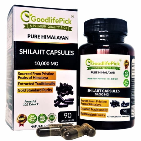 GoodlifePick Himalayan Shilajit Capsules 10,000 mg, for Max Benefits 90 Count - Natural Energy & Vitality